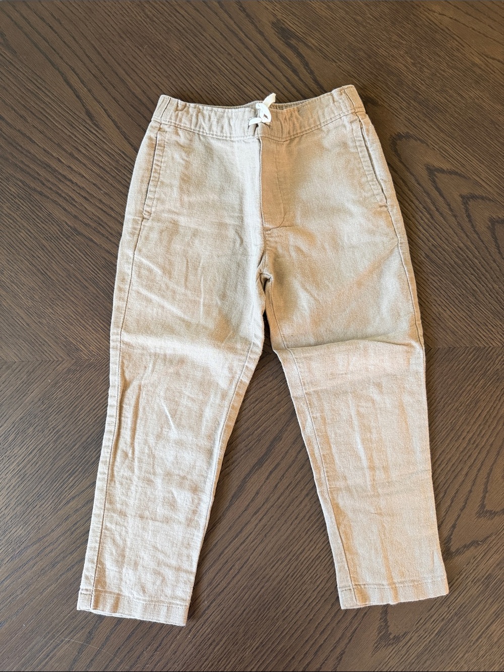Little Boys Beige Casual Drawstring Pants